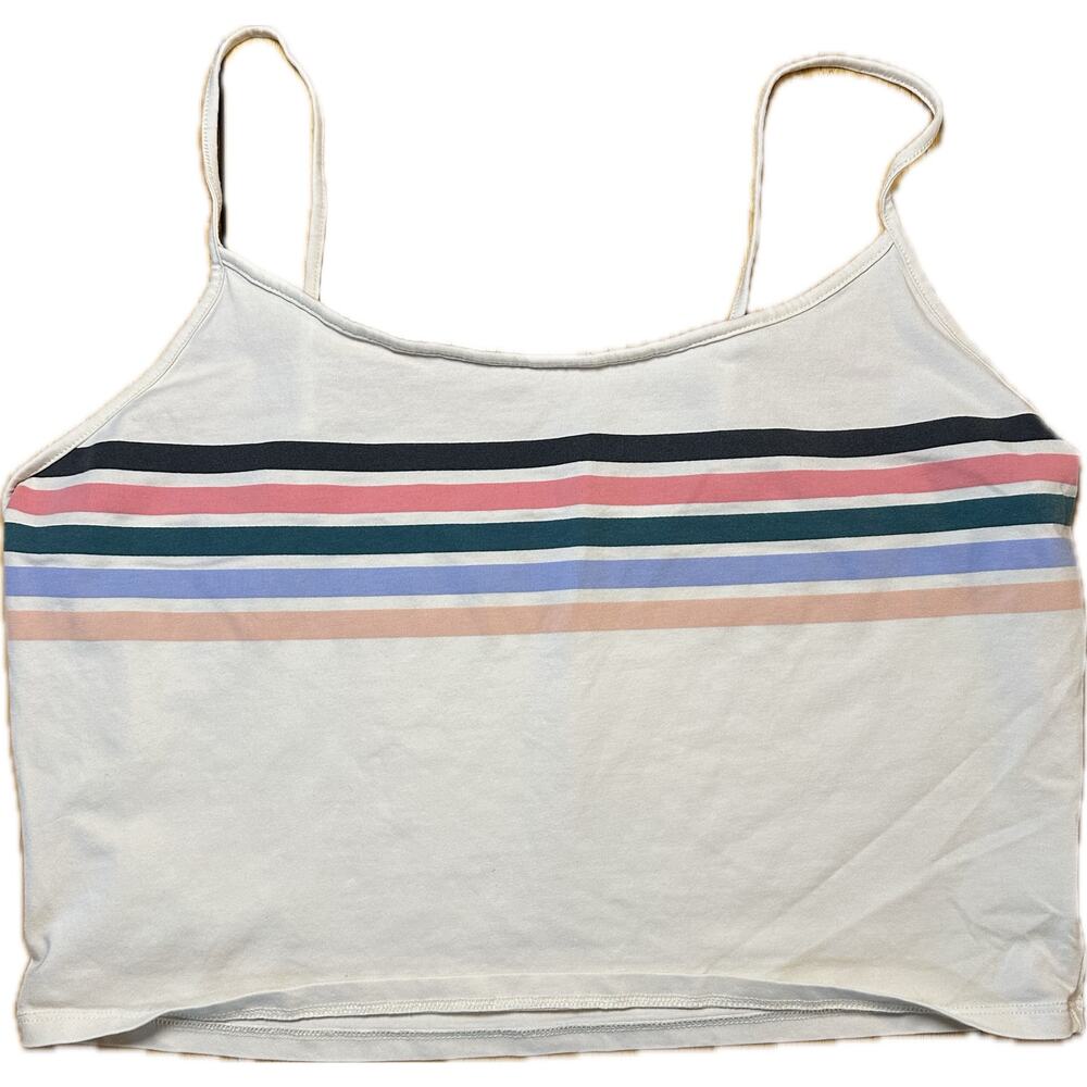 American Eagle Cropped Tank Top XL Cream Rainbow Striped‎ Spaghetti Strap Women